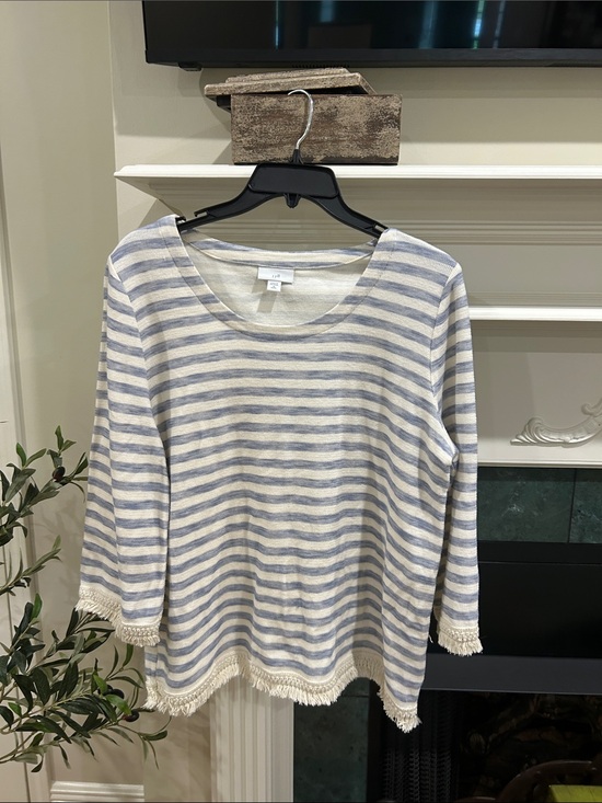 J. Jill Tops - J. Jill Striped Knit Scoop Neck Top - Blue & White
